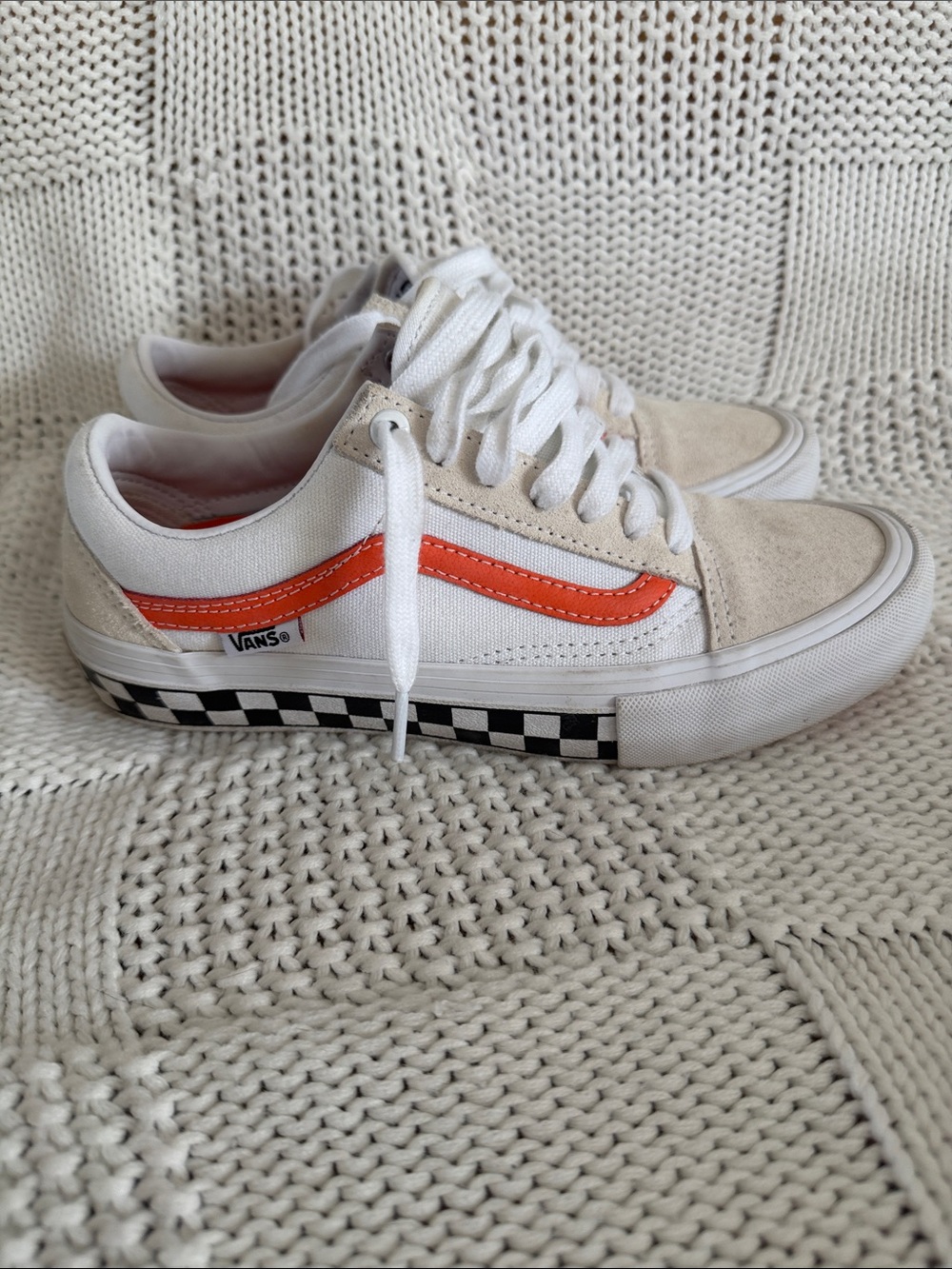 Vans Old Skool Pro White Orange Checkerboard Skate Shoes Men’s Size 6